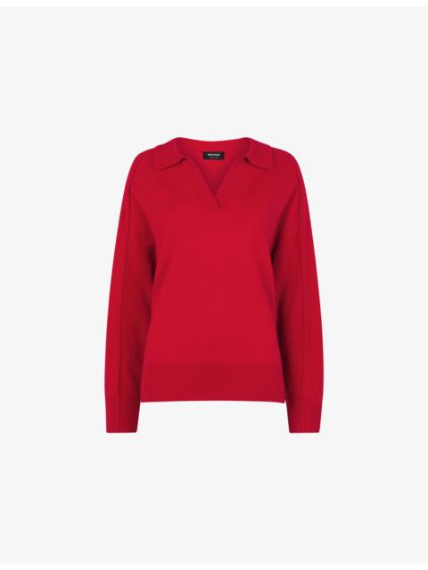 WHISTLES Open-Collar Long-Sleeve Wool Jumper