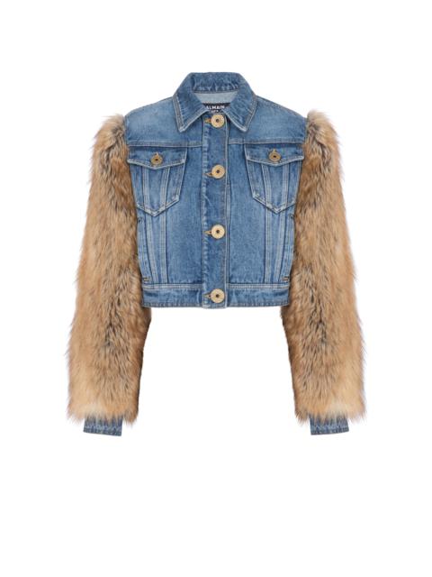 Denim and faux fur jacket