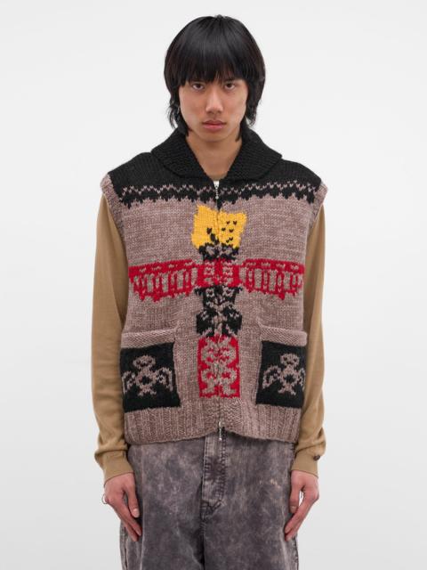 Kapital Beige Jacquard Knit Zip Vest