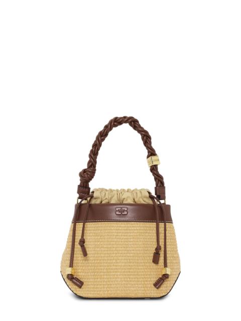 BROWN GANNI BOU BUCKET BAG RAFFIA