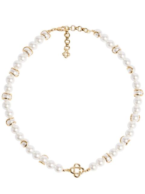 CASABLANCA Faux pearl monogram collar necklace