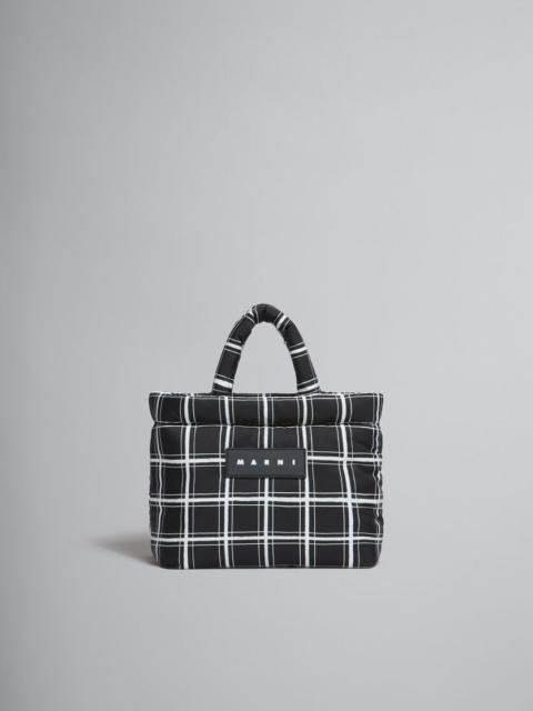 BLACK CHECKED NYLON PUFF MINI TOTE BAG