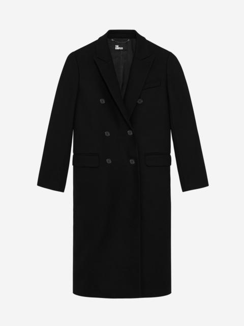 The Kooples LONG BLACK WOOL DOUBLE-BREASTED COAT