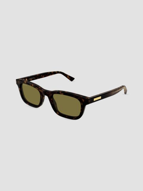 GUCCI Men's Lettering Wirecore Rectangle Sunglasses - Havana