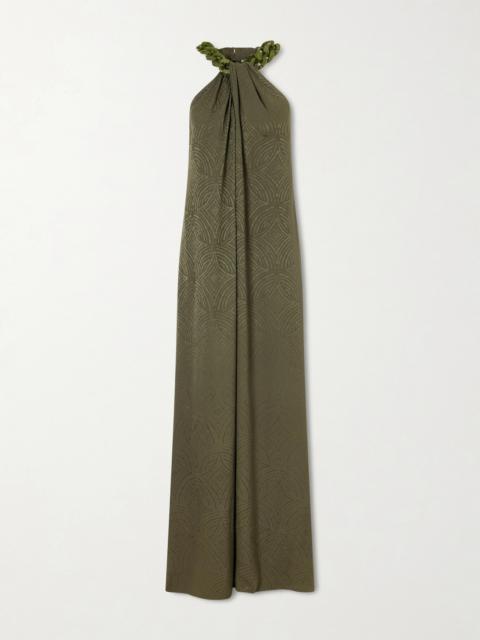 JOSEPH Embellished Silk-jacquard Halterneck Maxi Dress