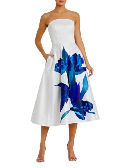 MAC DUGGAL Women's Cocktail Floral Satin Strapless Midi-Dress - Cream Multi