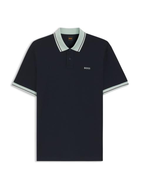 BOSS COTTON-JERSEY POLO SHIRT WITH STRIPE TRIMS