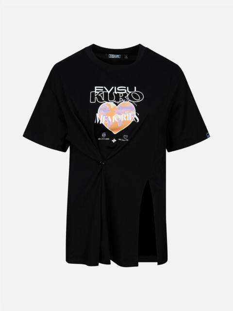 EVISU Logo and Heart Print Cut-out Relaxed Fit T-shirt
