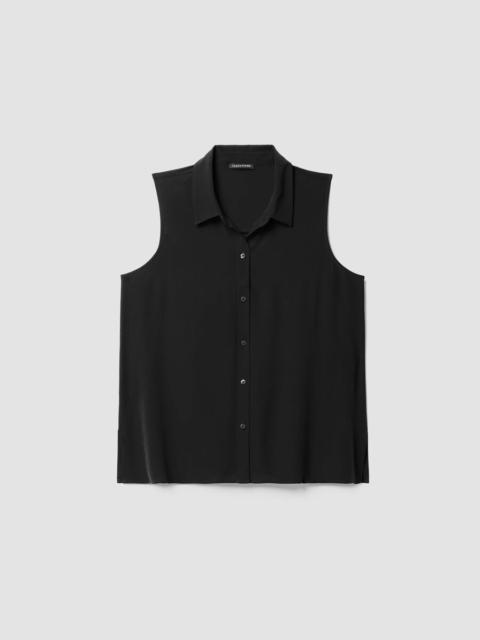 EILEEN FISHER Silk Georgette Crepe Classic Collar Sleeveless Shirt