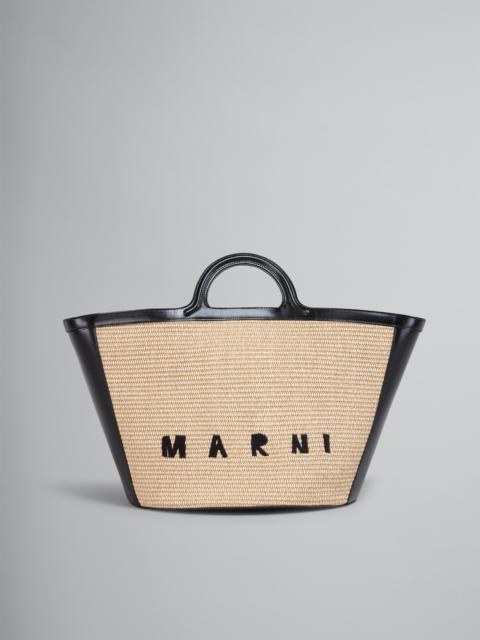 Marni TROPICALIA LARGE BAG IN BLACK LEATHER AND RAFFIA
