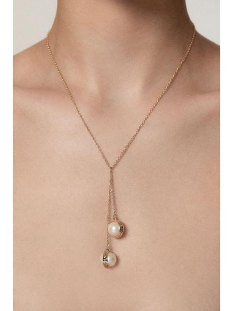 KAREN MILLEN 14kt Gold Plated Logo Pearl Double Drop Necklace