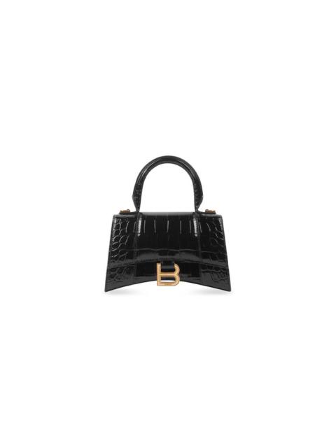 BALENCIAGA Women's Hourglass Xs Handbag Crocodile Embossed in Black