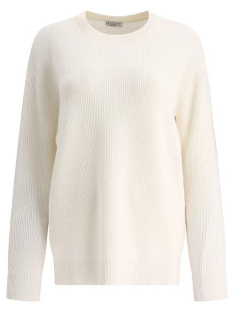 Cashmere English Rib Sweater With Monili Knitwear White