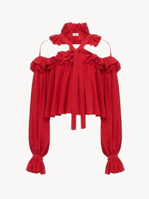 Chloé CUT-OUT RUFFLE TOP IN SILK JACQUARD