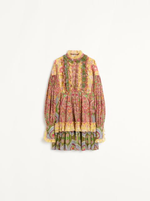 SHORT DRESS IN VOYAGE IMAGINAIRE CASHMERE MUSLIN