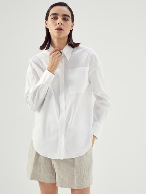 Stretch cotton poplin shirt with precious buttonhole