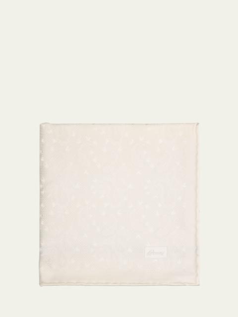 Brioni Men's Solid Paisley Jacquard Silk Pocket Square