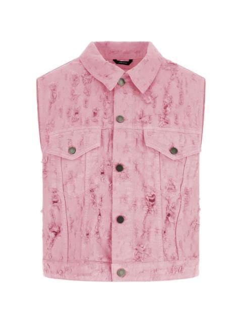 HAIKURE fringed chest-pocket denim vest