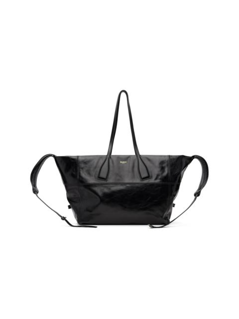 Balmain Black Track Zip Shiny Calfskin Tote