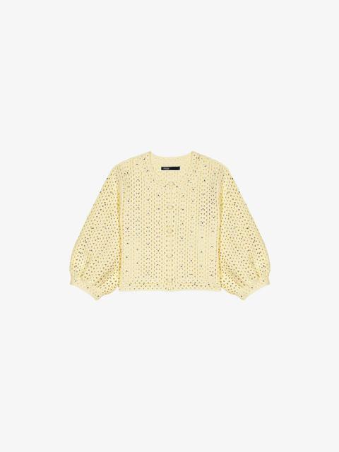 maje Rhinestone-Embellished Puff-Sleeve Knitted Cardigan