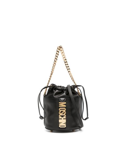 logo-plaque leather bucket bag