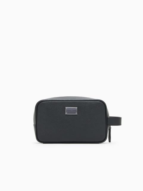 EMPORIO ARMANI TUMBLED LEATHER WASHBAG