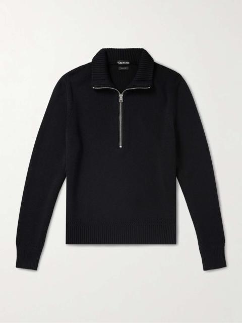 Ribbed Merino Wool and Silk-Blend Half-Zip Sweater