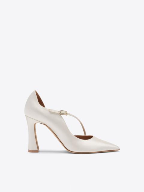 Bettina 90 White Satin Heeled Pumps