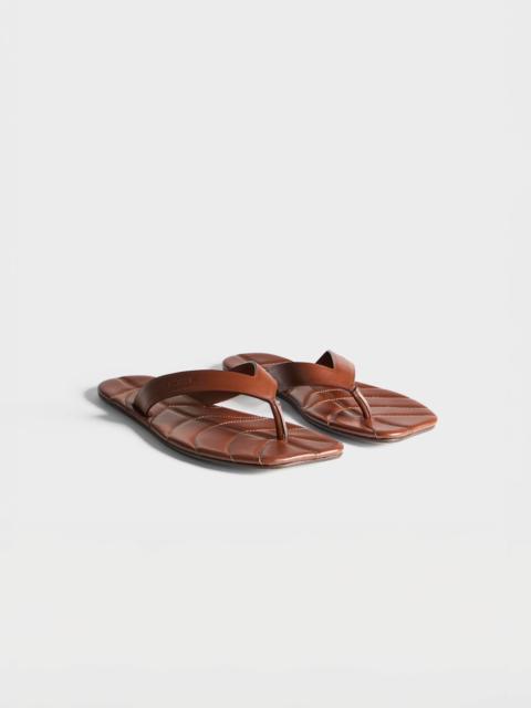 JW Anderson MENS LEATHER LEAF SLIDES IN BROWN