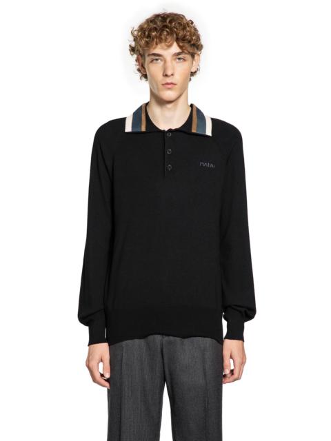 Marni Wool Cashmere Polo With Suede Collar