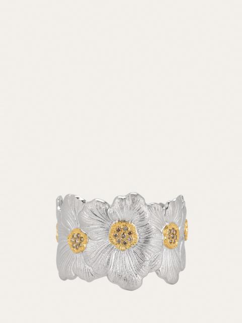 Buccellati Silver and 18k Yellow Gold Gardenia Blossoms Bracelet With Diamonds