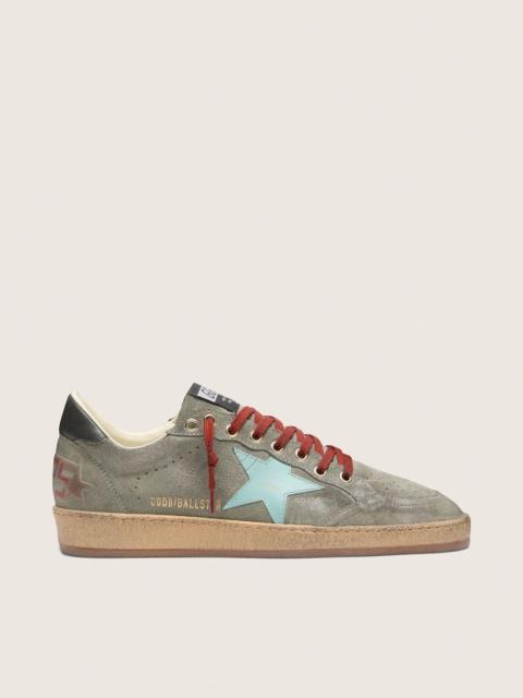 Golden Goose Men’s Ball Star in green suede with aqua-green star