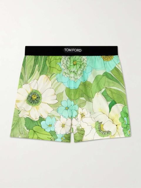 TOM FORD Velvet-trimmed floral-print silk-blend satin shorts