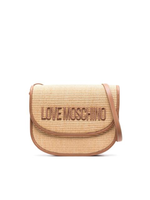 Moschino embroidered-logo raffia shoulder bag
