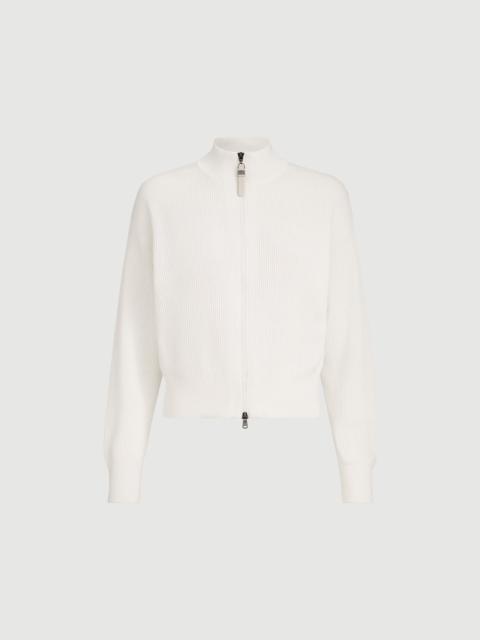 Brunello Cucinelli Cotton English rib cardigan with shiny zipper pull