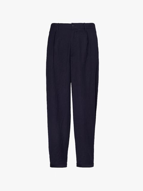 Tapered-leg high-rise relaxed-fit wool trousers