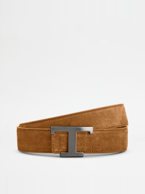 Tod's T TIMELESS REVERSIBLE BELT IN SUEDE - BROWN, BLACK