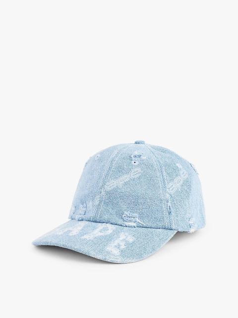 Brand-print distressed cotton baseball cap