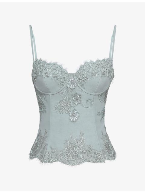 House of CB Soraya Hand-Beaded Embellished Woven Top