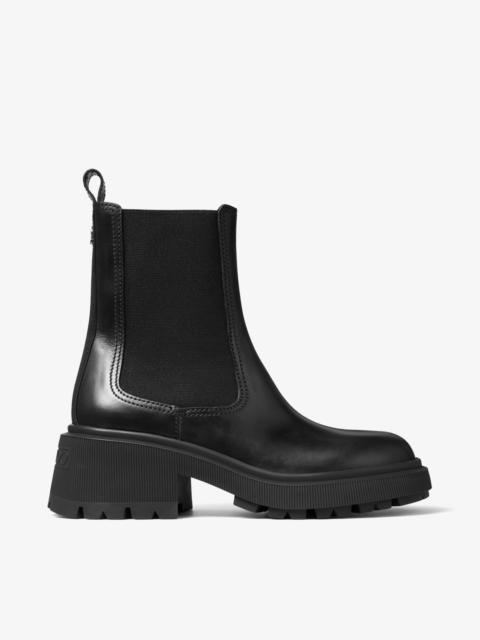 JIMMY CHOO Tamia Chelsea Flat Black Shiny Calf Leather Chelsea Flat Boots