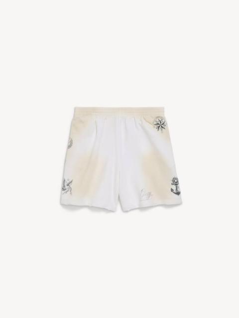 BALENCIAGA Men's Classic Ink Relaxed Fit Shorts in White