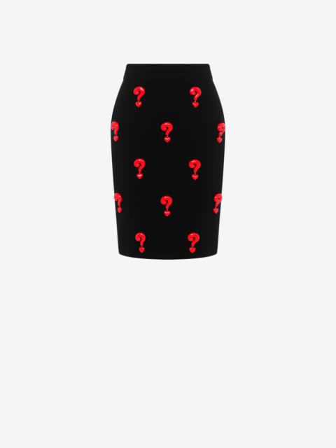 RED QUESTION MARK CRÊPE SKIRT