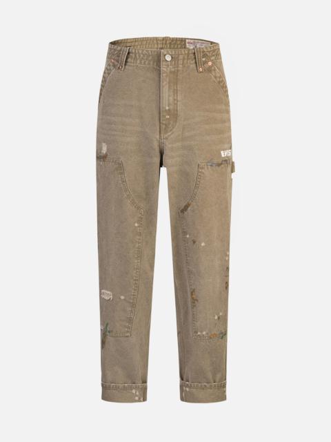 EVISU SEAGULL EMBROIDERY AND LOGO PRINT RELAX FIT WASHED PANTS