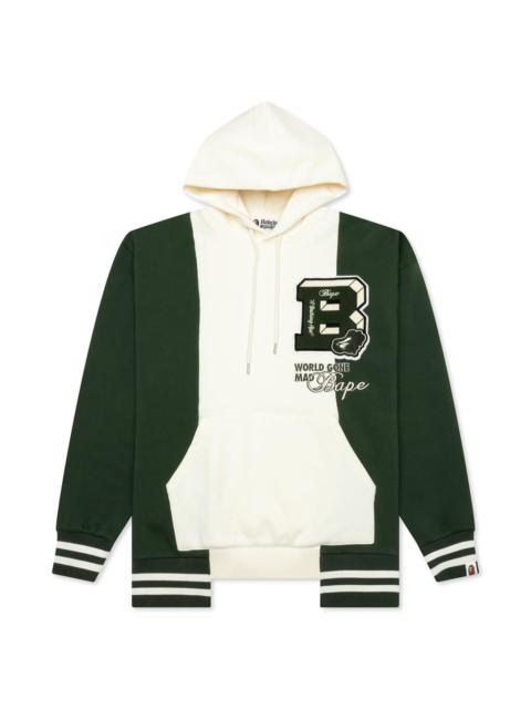 A BATHING APE® BADGES COLOR BLOCKING PULLOVER HOODIE - IVORY