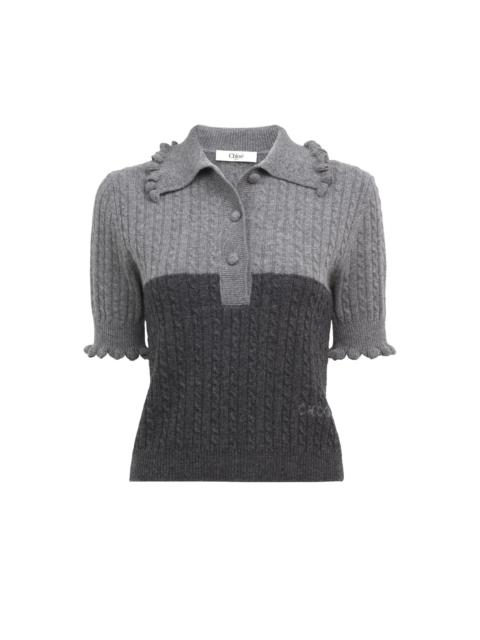 Chloé SHORT-SLEEVE POLO SWEATER IN A WOOL & CASHMERE KNIT