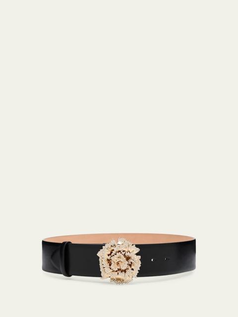 Alexander McQueen Crystal-Buckle Calf Leather Belt