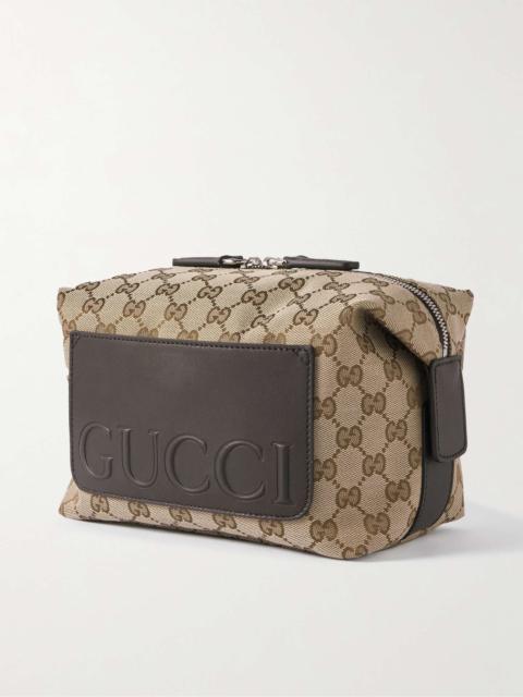 GUCCI Leather-Trimmed Logo-Jacquard Canvas Wash Bag
