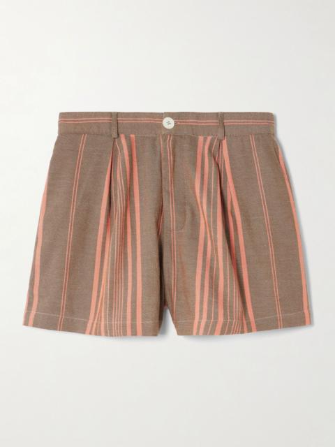 MARRAKSHI LIFE Pleated striped cotton shorts Brown