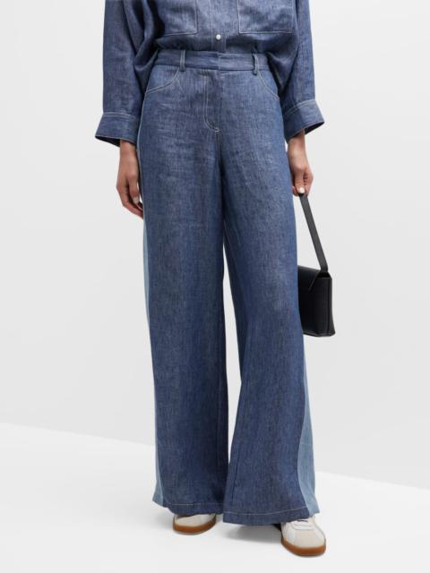 TWP Joanna Colorblock Chambray Flare Pants