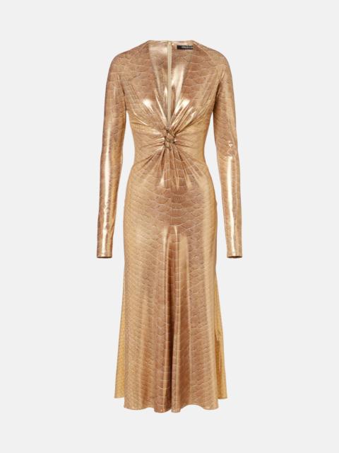 Roberto Cavalli Embellished snake-print midi dress